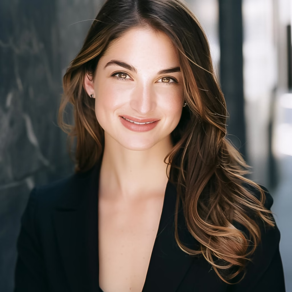 Outdoor headshot of a smiling professional woman in a black blazer taken in Teaneck, NJ