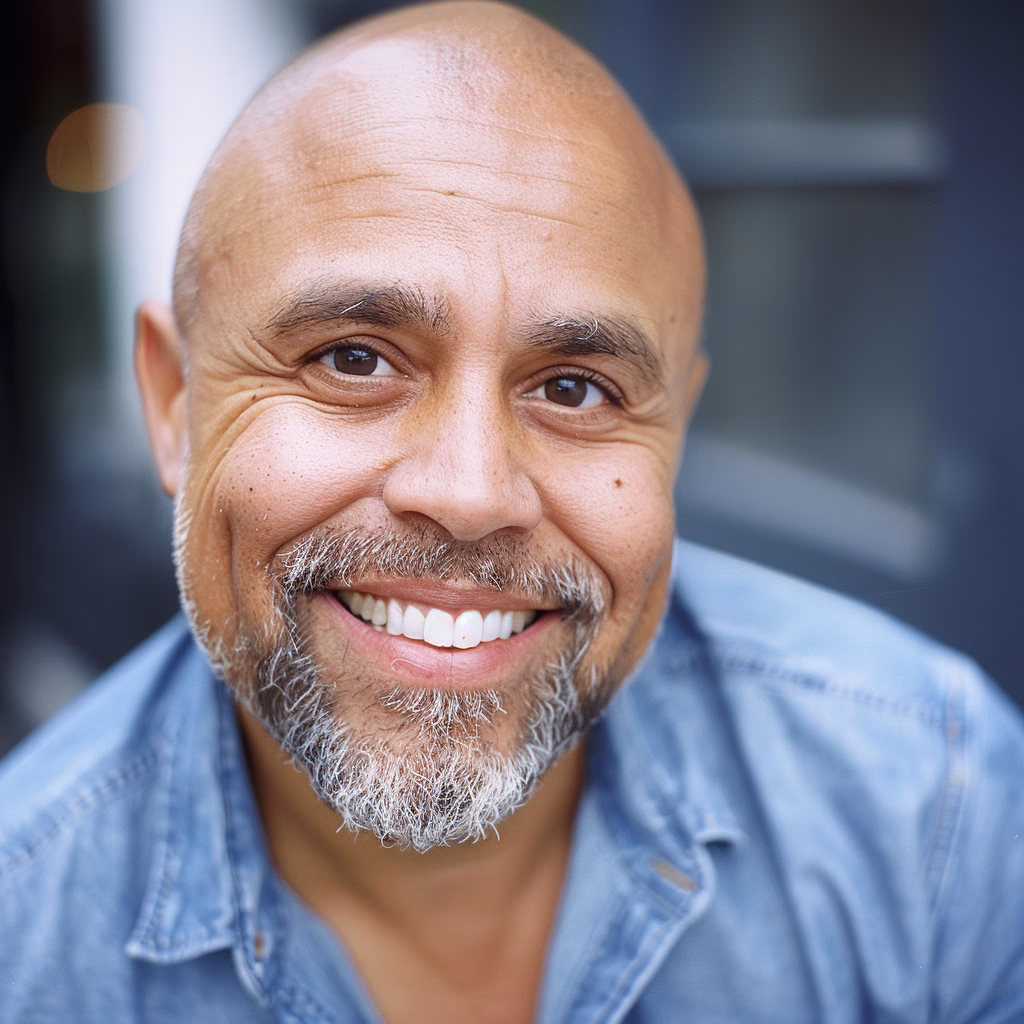 jersey city actor headshot smiling bald man