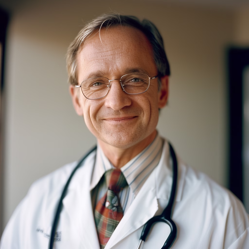Professional headshot of a smiling male doctor with stethoscope in Jersey City