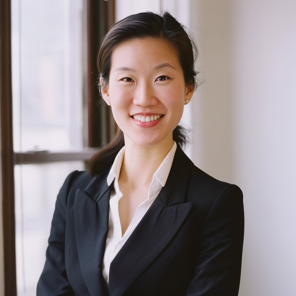 Confident Asian female professional smiling in a black blazer during a corporate headshot session in Ridgewood, NJ.