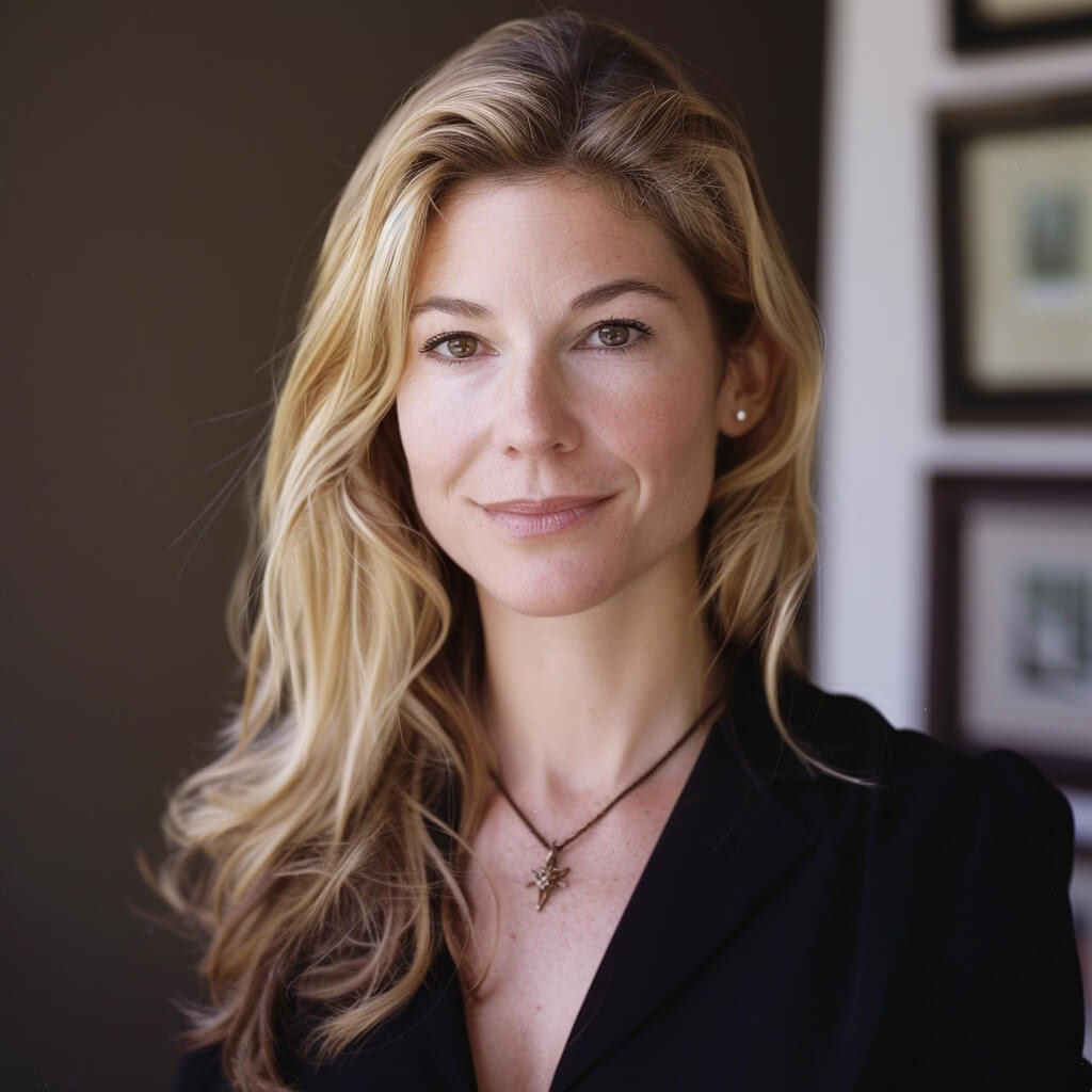 Professional headshot of a blonde female executive in Ridgewood, NJ, wearing a black blazer in a clean office setting.