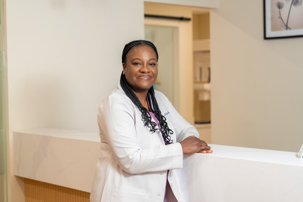 Physician in white coat photographed for an ERAS headshot near Hackensack NJ