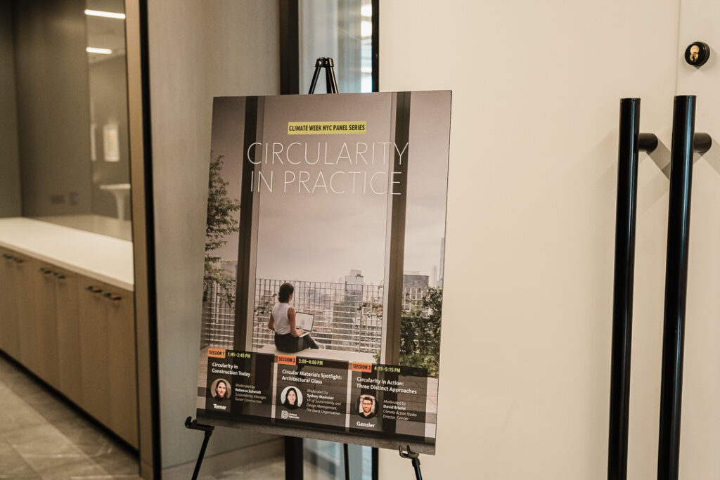 Climate Week NYC poster for Circularity in Practice event photographed by Alex Kaplan Photography.