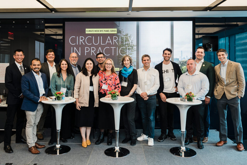 Climate Week NYC panel speakers posing after discussion on circularity in construction, photo by Alex Kaplan.