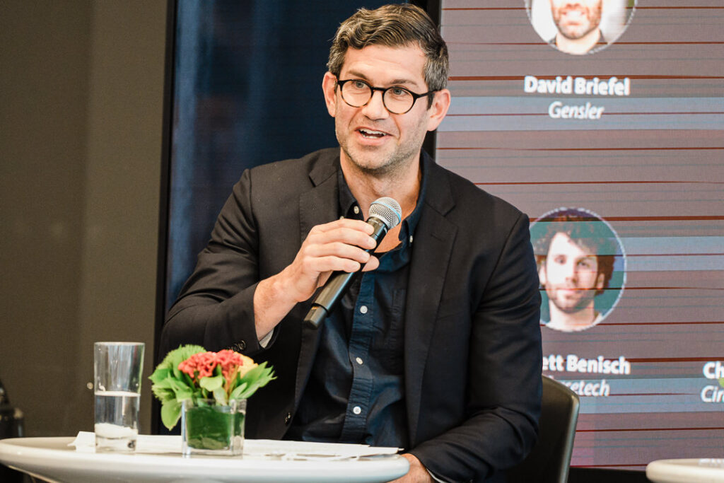 Panelist David Briefel speaking during Climate Week NYC Circularity in Practice session, photographed by Alex Kaplan.