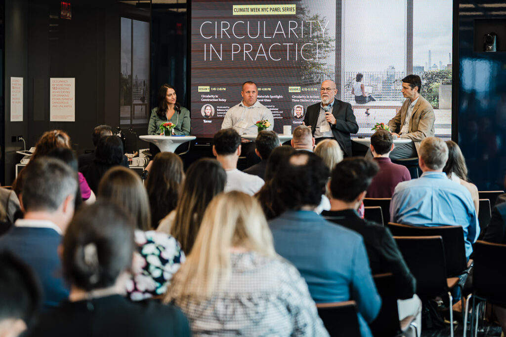 Panel discussion on circularity in practice at Climate Week NYC, photographed by Alex Kaplan.