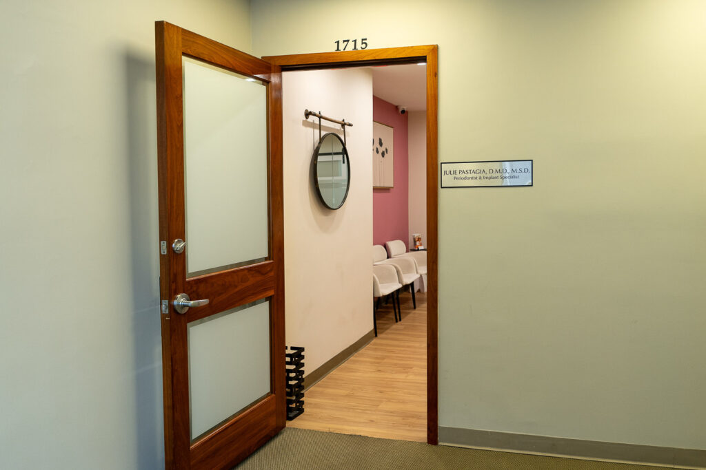 Welcoming view through open office door showing modern reception area at Canopy Dentistry, professional branding photography by Alex Kaplan