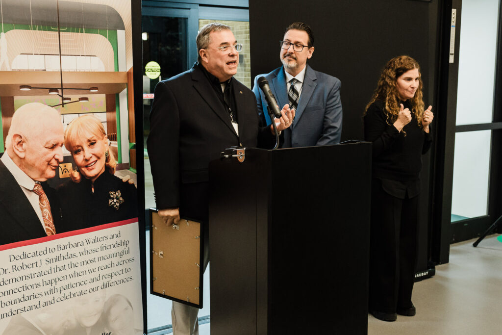 Religious leader speaking at Helen Keller National Center Walters-Smithdas Legacy Atrium unveiling ceremony
