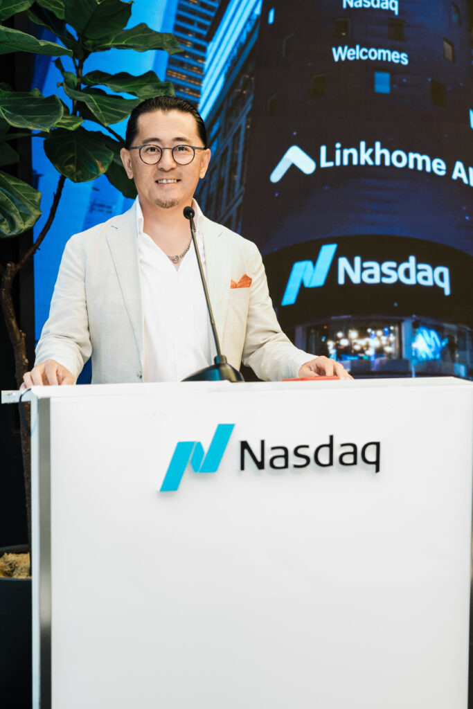 Linkhome AI team at Nasdaq MarketSite IPO ceremony corporate milestone photography New York