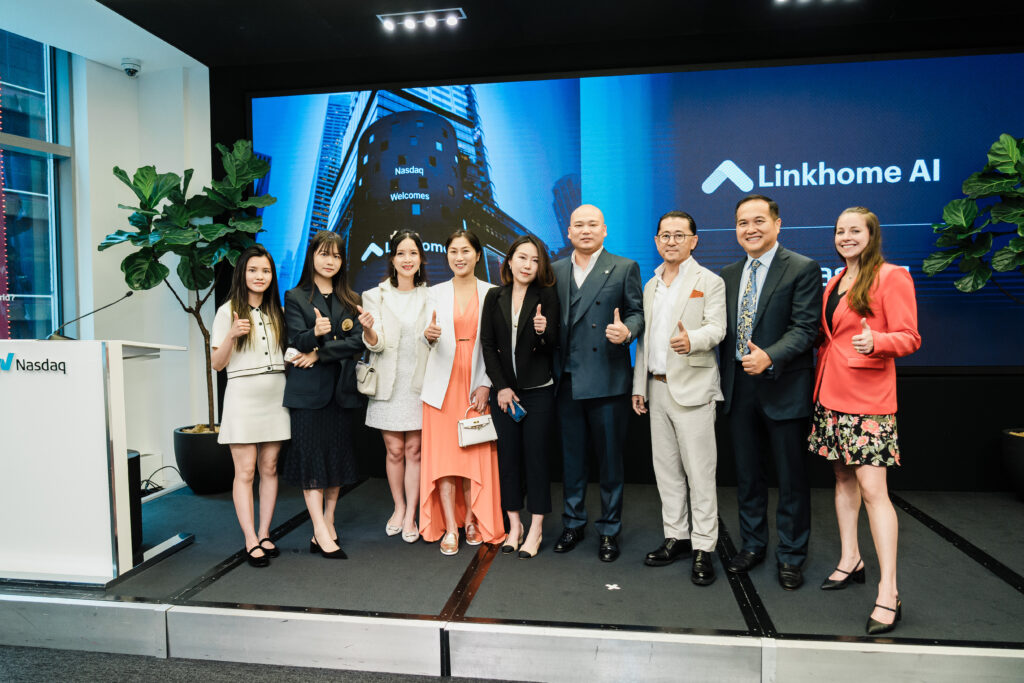 Executive portrait with Nasdaq branding Linkhome AI IPO event professional business photography NYC