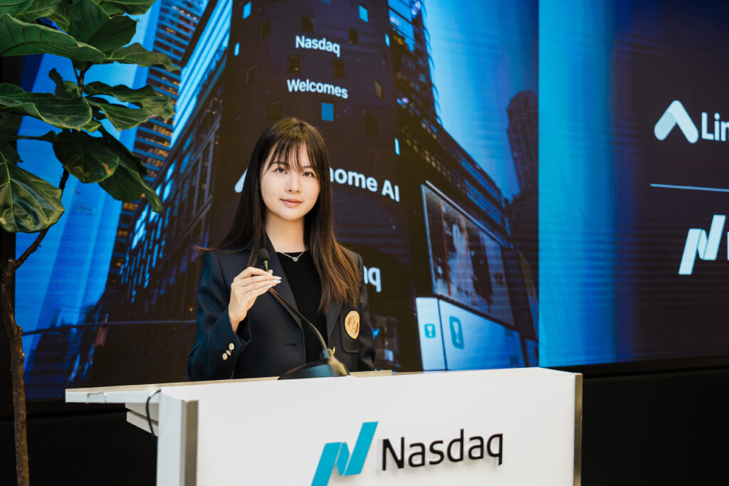 Linkhome AI presentation at Nasdaq MarketSite IPO ceremony professional corporate event photography
