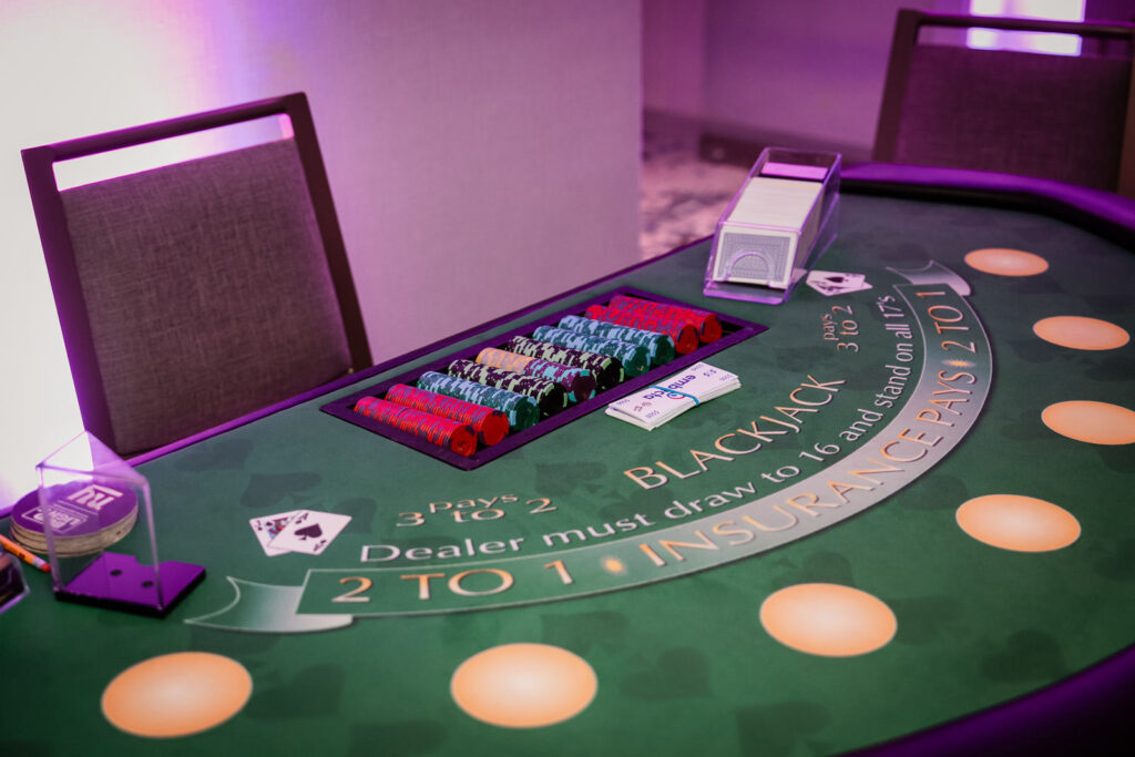 Professional blackjack table closeup by Alex Kaplan Photography