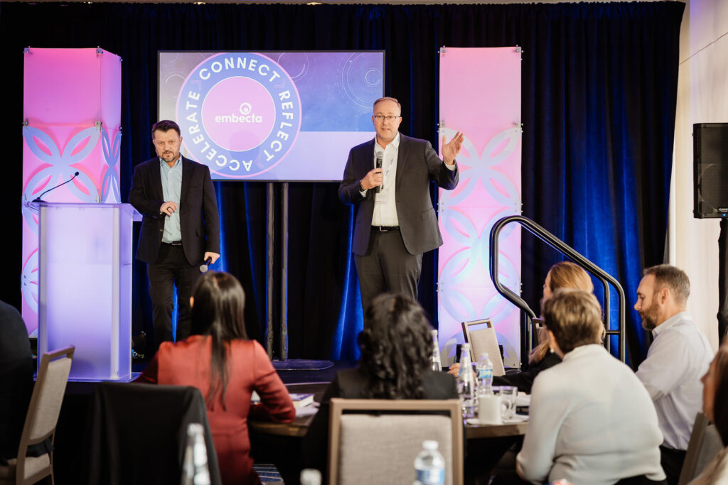 Executive presenting at Embecta conference by Alex Kaplan Photography