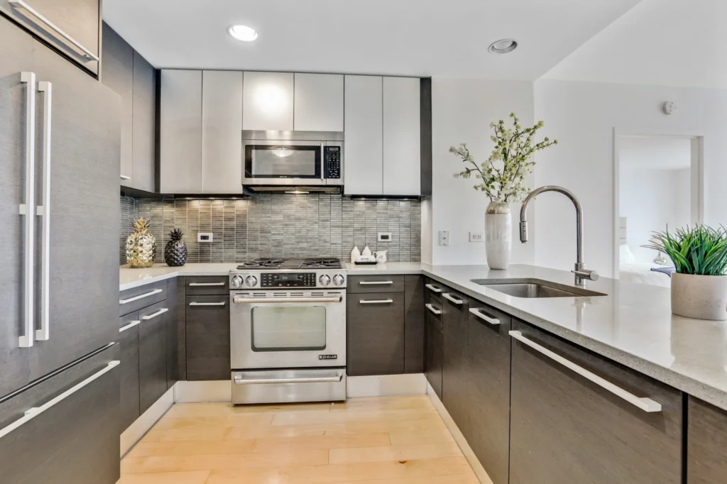 Modern kitchen with clean countertops and bright lighting in Bergen County NJ home