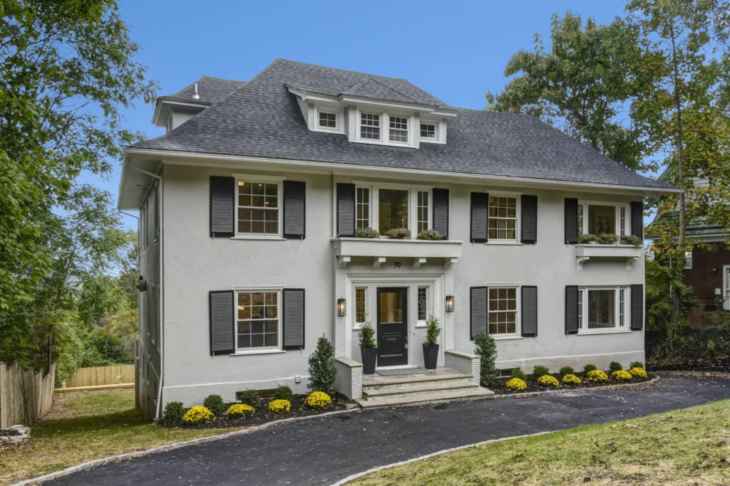 Beautiful home exterior with manicured lawn and landscaping in New Jersey