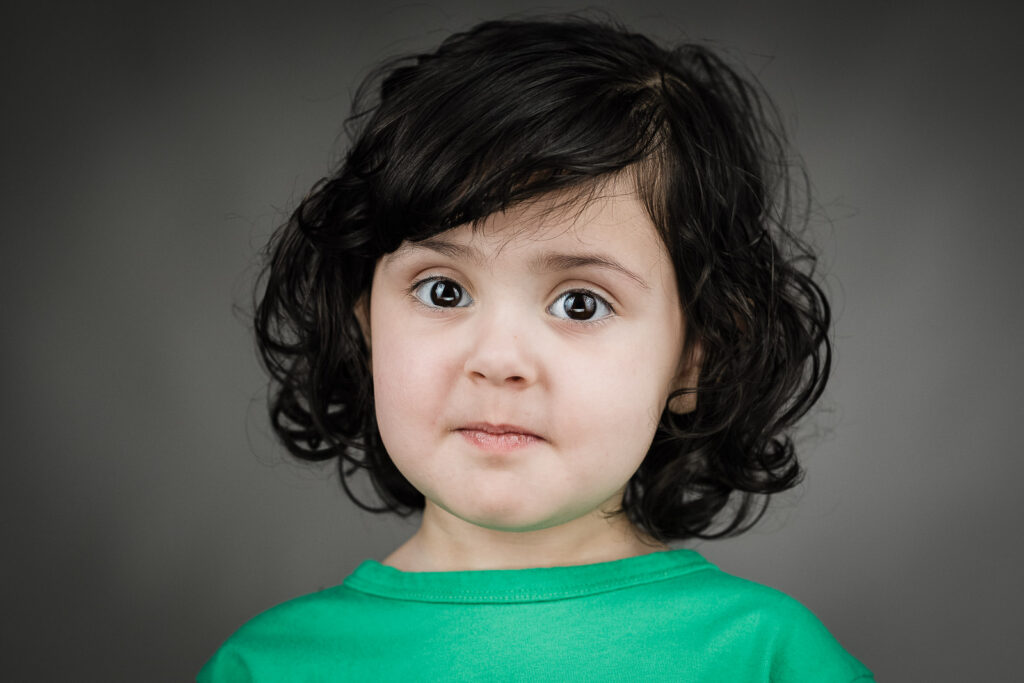 Child actor headshots NJ toddler neutral direct gaze green shirt Bergen County