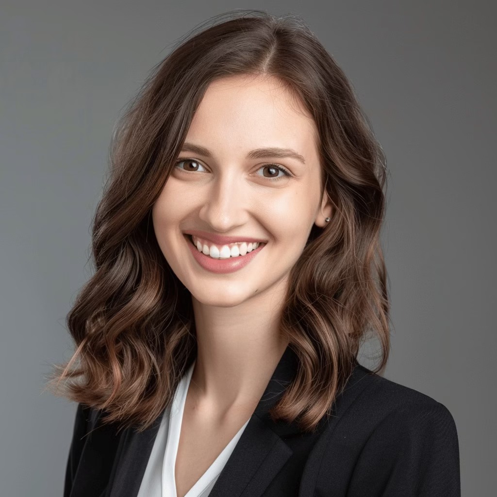 Professional graduate school headshot of female applicant in black blazer smiling on gray background — Alex Kaplan Photography NJ