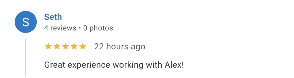 Five star client review for an Alex Kaplan corporate headshot session in New Jersey