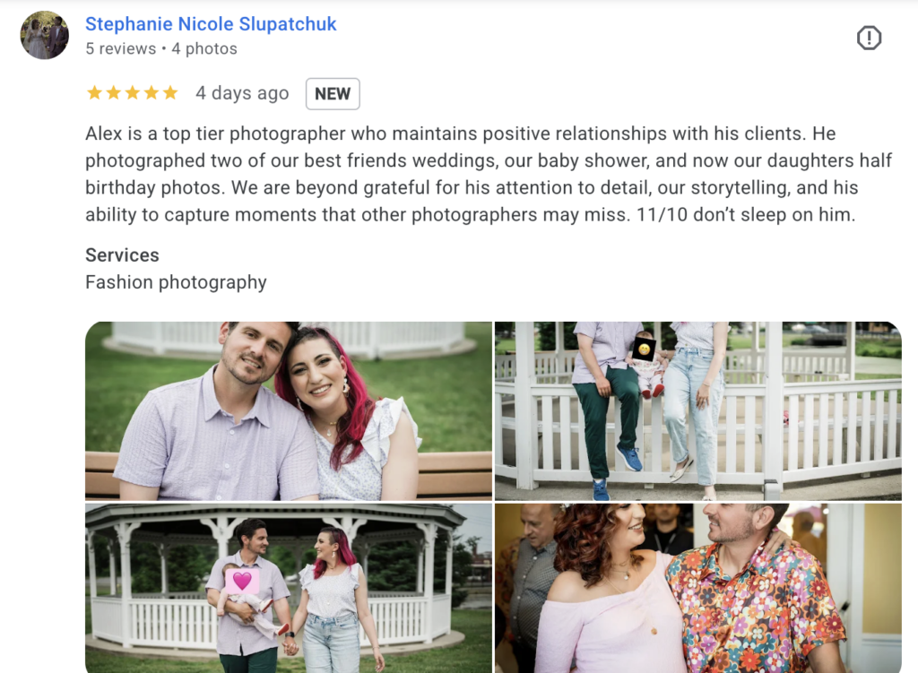 Google review for NJ family photographer with baby half birthday photos