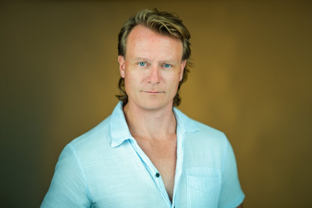 Actor showing intense theatrical expression during headshot session in New Jersey studio