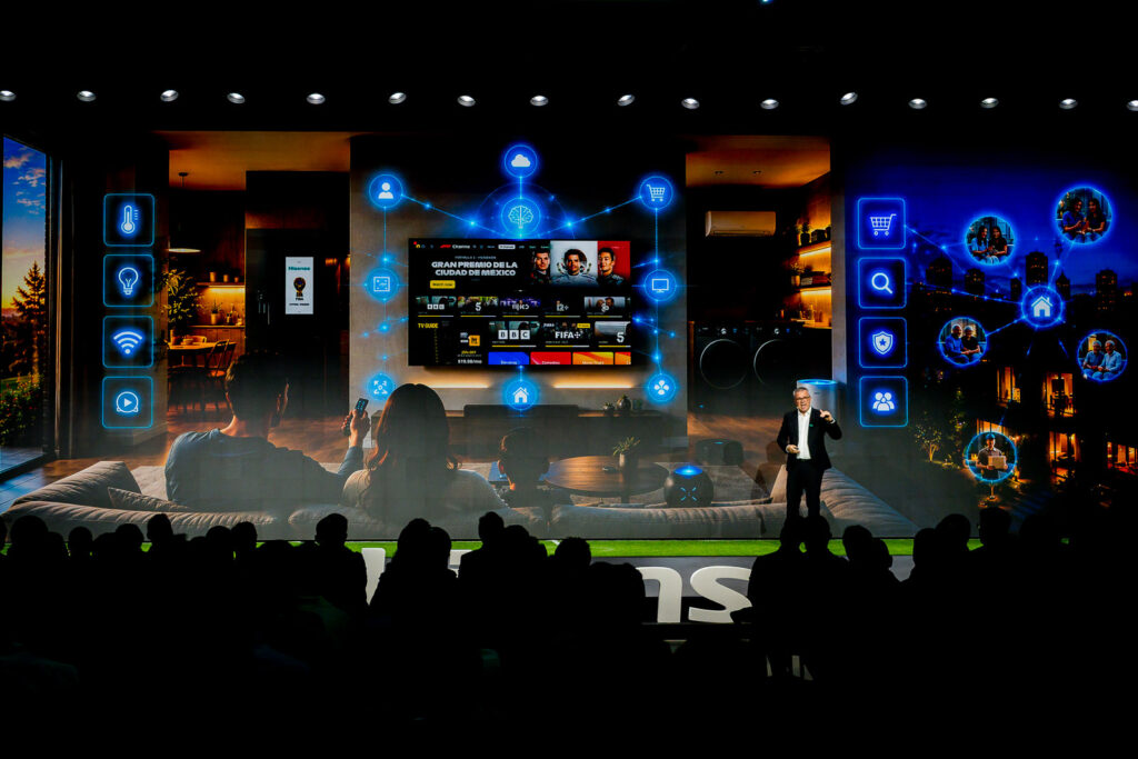 Technology presentation displayed across LED screens at The Glasshouse conference stage