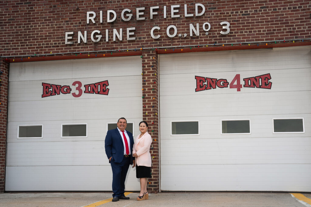 Council candidates photographed outside Ridgefield Engine Company No. 3 firehouse in Bergen County New Jersey 
