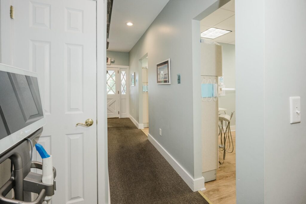 Interior hallway with doorways inside a dental practice photographed in Manasquan, New Jersey