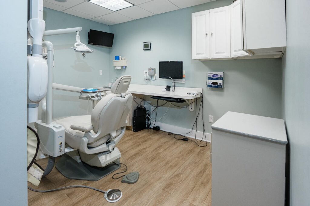 Dental treatment room with chair and workstation photographed by Alex Kaplan in Manasquan, New Jersey
