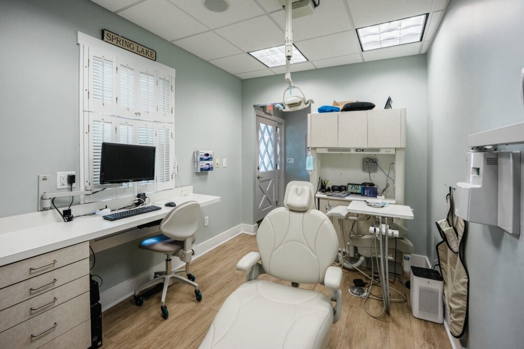 Wide view of a dental treatment room layout photographed by Alex Kaplan in Manasquan, New Jersey